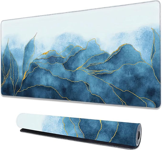 Large Mouse Pad Extended Gaming Desk Mat Abstract Blue Marble Gaming Office Home Mousepad Keyboard Mouse Mat,Non-Slip Rubber Base 35.4x15.7 Inch Mousepads