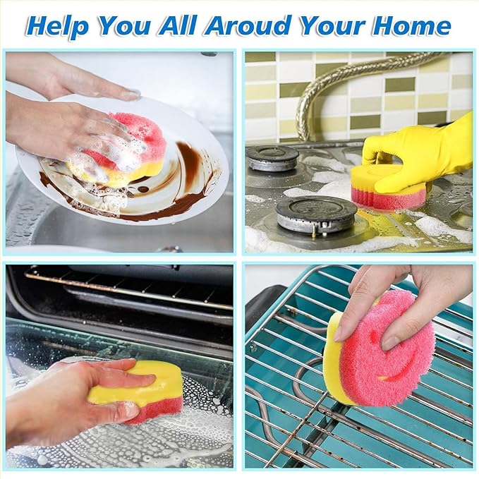 6 Pack Dish Scrubber, Scrub Sponge, Dual-Sided Temperature Controlled Kitchen Sponge for Dishes,Odor Resistant Scrubber,Cute Frog Scrub Sponges Household Cleaning Pads for Scrub Daddy,Scrub Mommy