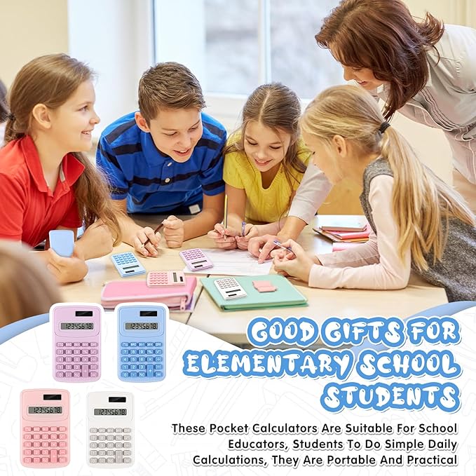 LEIFIDE 24 Pack Pocket Calculator Small Bulk Basic 4 Function Calculator 8 Digit Display Battery Powered for Desktop Home Office School Student Kids(Macaron Colors)