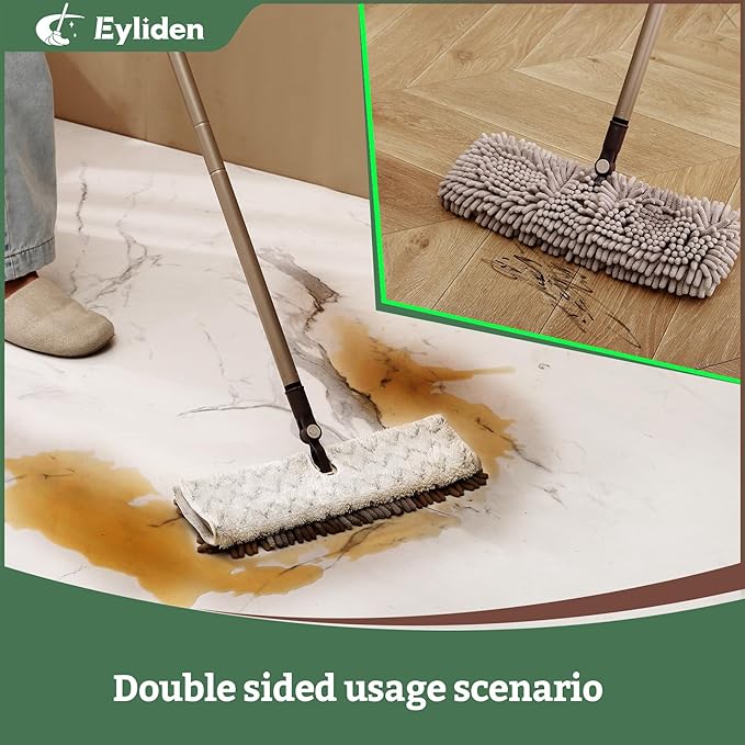 Eyliden Flip Dust Mop, Dual-Sided - One Side for Scrubbing, One Side for Dusting - Wet Dry Microfiber Mops for Hardwood Tile Laminate Ceramic Marble Floor Cleaning, 2pcs Reusable Pads