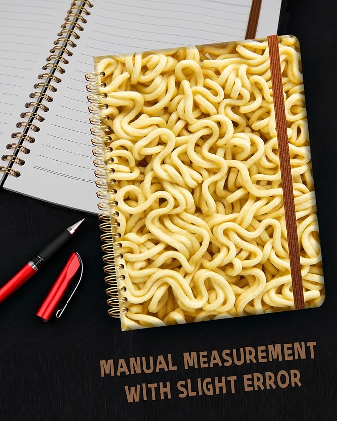 Ruled Spiral Writing Notebook,A5 Hardcover Lined College Journal for Women,Strong Twin-Wire Binding with Premium Paper,8.4" X 6",Perfect for School,Office,Home(Realistic Noodles)