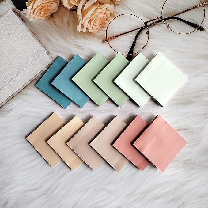 Sticky Notes 3x3 Inches (12 Pads/Total 720 Sheets), Vintage Colors Cute Sticky Notes Bulk, Easy to Post,Super Sticking Power Memo Pads for Home, Office