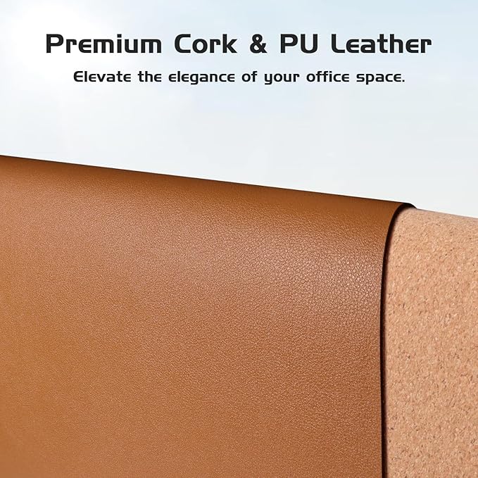 Aothia Double-Sided Desk Pad, 35.4" x 15.7"Leather Desk Mat, Eco Cork Desk Pad Protector,Large Mouse Pad,Waterproof Desk Blotter for Office/Home(Brown)
