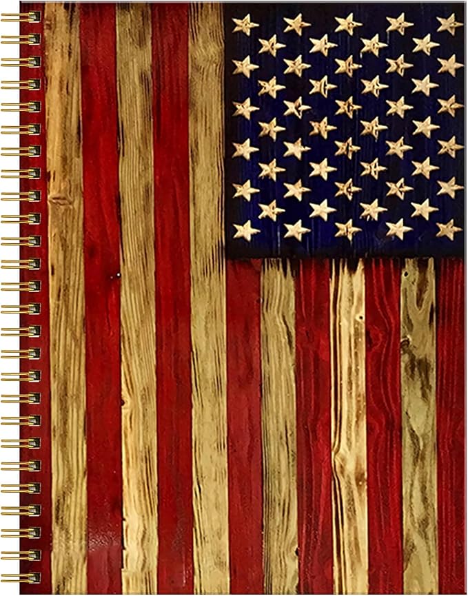 Spiral Journal Notebook for Women,A5 College Ruled Notebooks 6"x 8.4",120 Pages Lined Journal with Premium Thick Paper,Perfect for School Office Home Gifts(Wood American Flag)