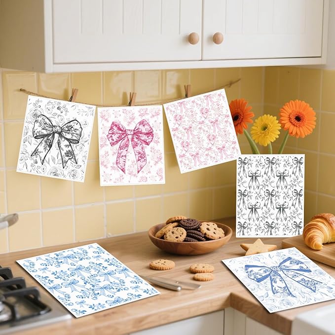 Bow Swedish Dishcloths for Kitchen - 6PCS Pink Blue Black Bowknot Swedish Cloths for Washing Dishes, Ribbon Cotton Reusable Dish Towels, Washable Cleaning Sponge Gifts Quick Drying