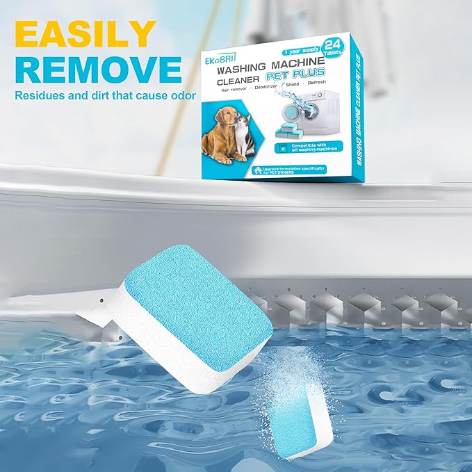 EKoBRIT Washing Machine Cleaner Tablets – 24-Pack Deep Cleaning & Descaler for HE, Front Load & Top Load washer cleaner tablets, Septic-Safe, 12-Month Supply