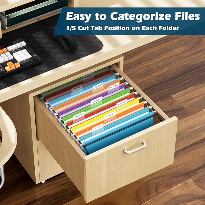 V-Opitos 6 Pack 1 Inch Expansion Hanging File Folders, Letter Size Hanging Folders with 1/5-Cut Adjustable Tab, Extra Capacity Hanging File Folders, Ideal School Classroom, Office Supplies