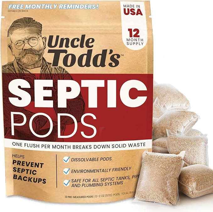 Uncle Todd's Septic Tank Treatment Pods - (12-Month Supply) - Powerful Enzyme & Live Bacteria Formula to Prevent Backups & Odor, Eco-Friendly Dissolvable Pods Safe for All Septic Systems