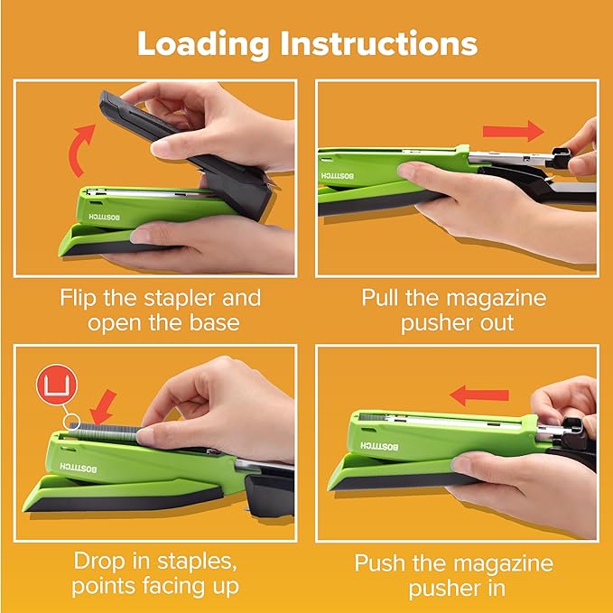 Bostitch Office InPower Spring-Powered Desktop Stapler, 20 Sheet Capacity, One Finger Stapling, Includes 210 Staples, Jam Free, Opens for Tacking, Green