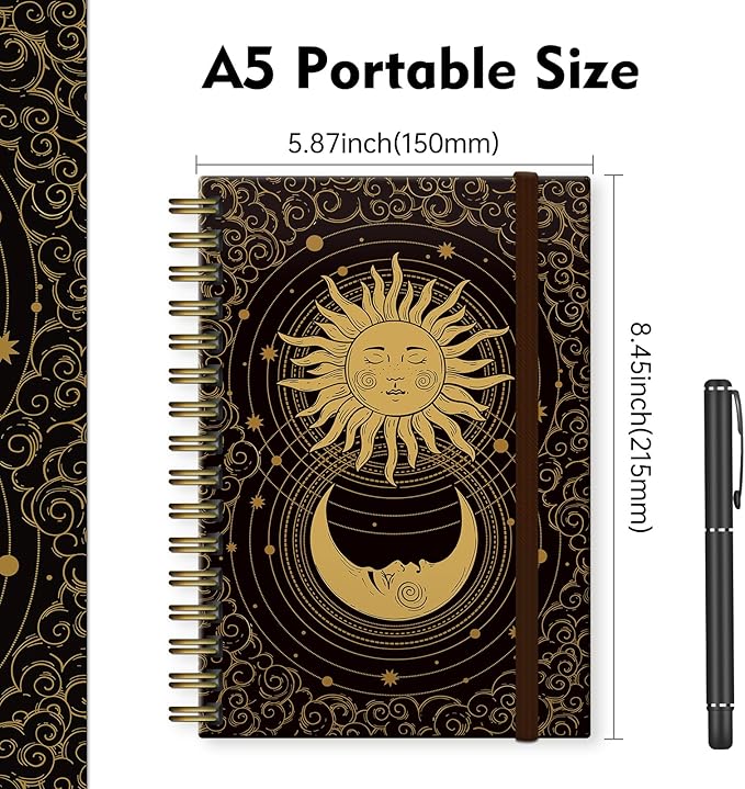 Spiral Journal Notebook,Strong TwinWire Binding with Premium Paper for Girl Women,Cool Funny 120 Pages,100gsm A5 College Ruled NotebookJournal,Perfect for Gifts Nurse Teacher Women(Cute Moon Sun)