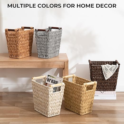 GRANNY SAYS Wicker Waste Baskets, Waterproof Bathroom Trash Can, Waste Basket for Bathroom, Decorative Bedroom Trash Can, 19 Liters/5 Gallons Wastebaskets with Handle, Garbage Can for Office, 2 Pack