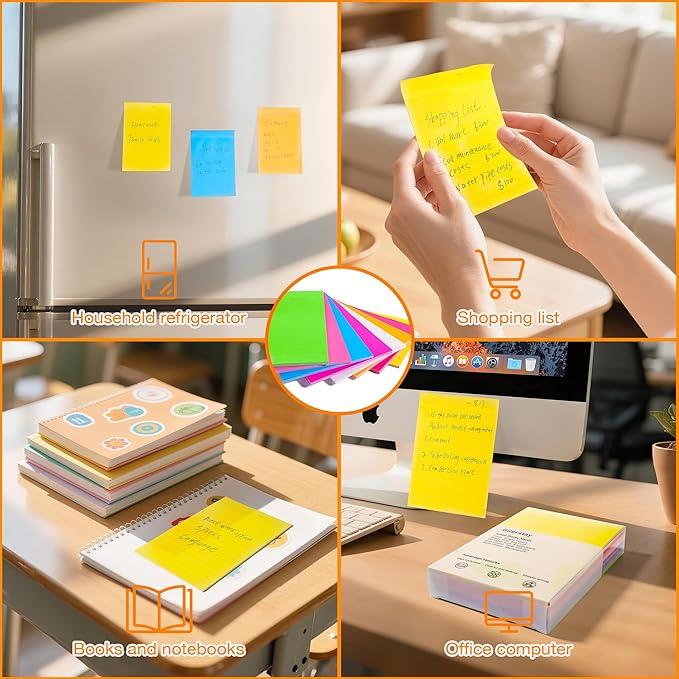 8 Pack Lined Sticky Notes 4x6 in Ruled Stickies Super Sticking Power Memo Pads Bright Colors, 240 Sheets Strong Adhesive Lined Sticky Notes, Eucalyptus & Mint Scented Post it Notes- Teacher Supplies