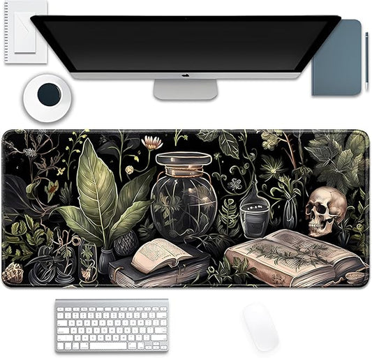 Dark Academia Witchcraft Mouse Pad,Extended Skull Magic Book Mousepad Desk Pad with Stitched Edges,Non-Slip Waterproof Rubber Base Mouse Mat for Office Computer Keyboard Laptop Home(27.5x11.8 in)