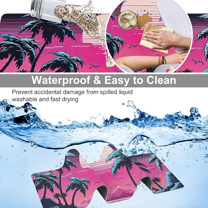 Desk Mat, Tropical Sunset and Palm Trees Extended Large Gaming Mouse Pad for Desk XXL, Non-Slip Rubber Base Stitched Edges Long Computer Keyboard Desk Pad Mouse Mat for Home Office Gaming 35.4"X15.7"