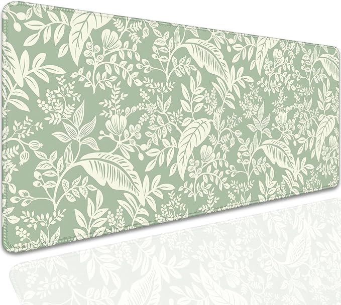 Green Plants Desk Pad Mouse Pad,Large Natural Fresh Mouse Mat with Stitched Edges,Non-Slip Rubber Base Elegant Mousepad for Office PC Keyboard Laptop and Home Work Desk Mat(27.5X11.8 in)