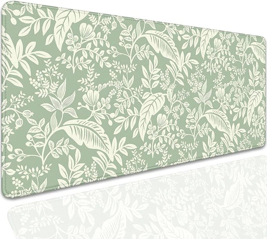 Green Plants Desk Pad Mouse Pad,Large Natural Fresh Mouse Mat with Stitched Edges,Non-Slip Rubber Base Elegant Mousepad for Office PC Keyboard Laptop and Home Work Desk Mat(27.5X11.8 in)