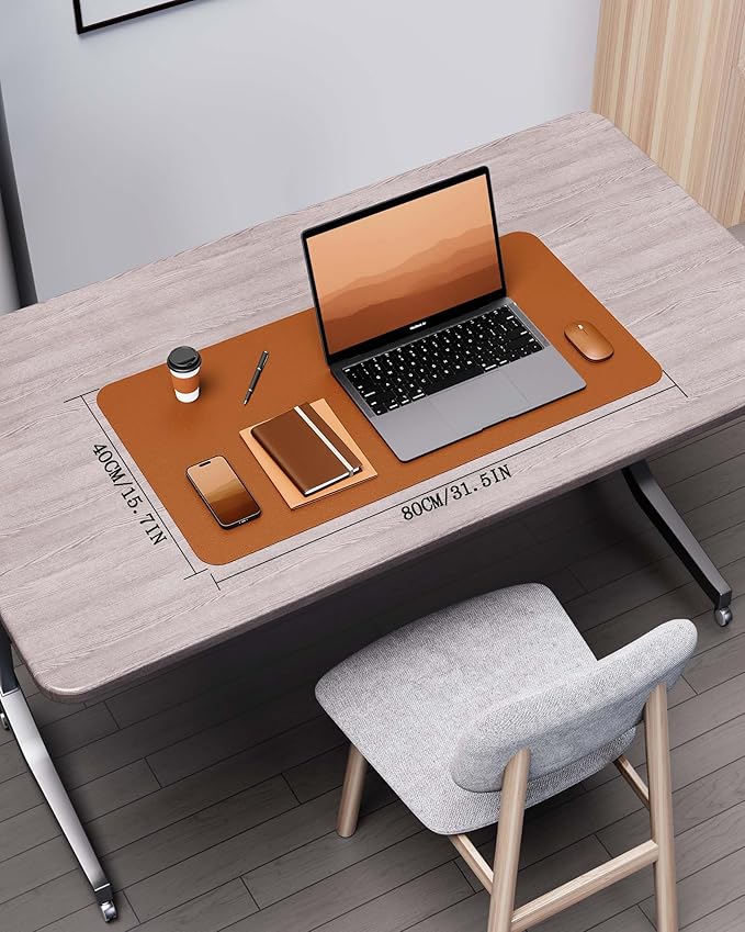 YSAGi Double-Sided Desk Pad, 31.5"x15.7" Leather Desk Mat, Eco Cork Desk Pad Protector,Large Mouse Pad,Waterproof Desk Blotter for Office/Home (Brown/Cork)