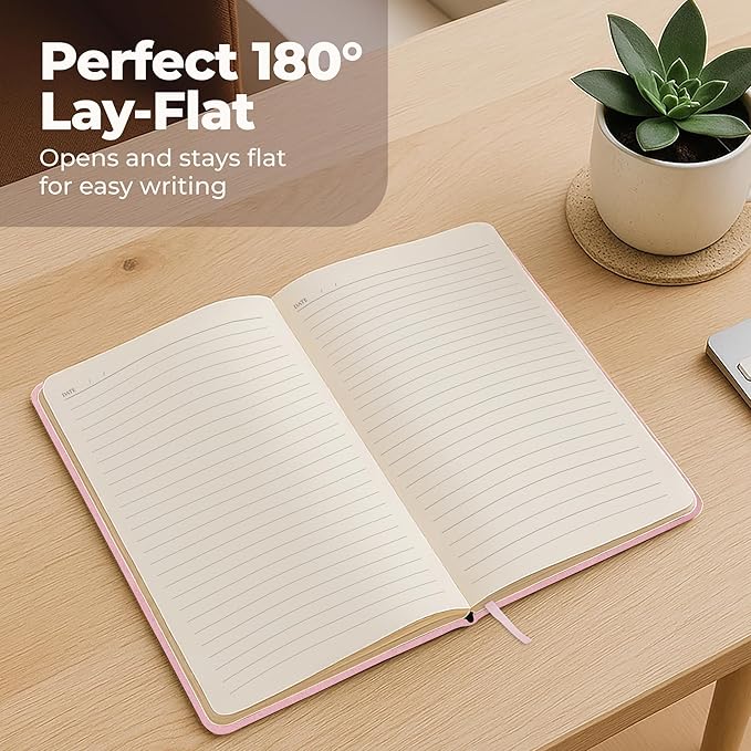 Lined Leather Bound Journal Notebook, A5 Hardcover - Pink 5.8x8.3" - Thick 300 Pages College Ruled Paper Journals for Men and Women - Personal and Professional Note Book for Writing & Journaling