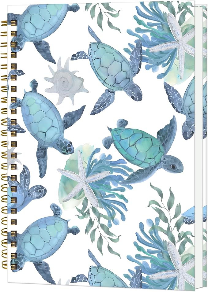 Spiral Notebook A5, Hardcover Journal for Women, 120 Pages Thick College Ruled Paper, Perfect for Office, School, or Home Use(Turtles and Starfish)