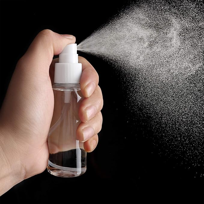 ZEROFIRE 4 Pack Spray Bottles 2oz Clear Plastic Empty Refillable Mini Spritzer for Travel, Cleaning, Gardening, Skin Care Atomizer for Essential Oils, Perfume