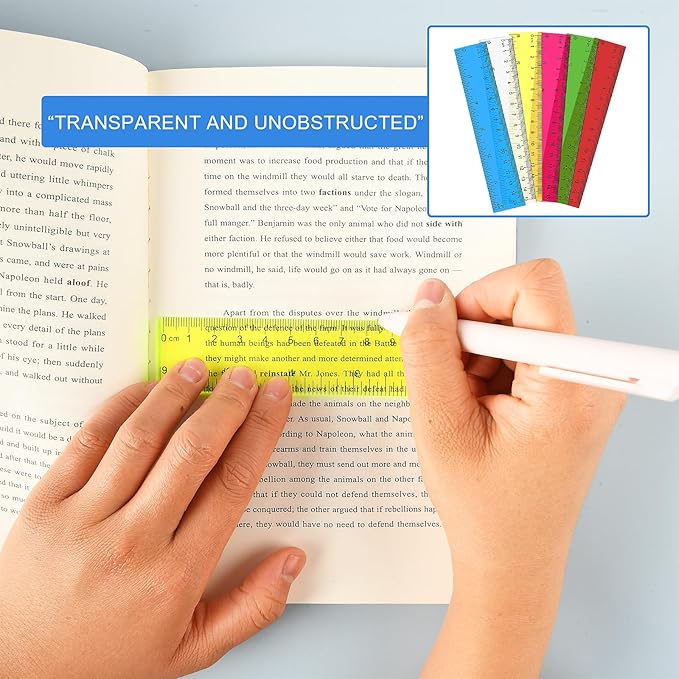 24Pcs Ruler 6 Inch, Clear Plastic Straight Edge Ruler, Colored Small Rulers Metric and Inches Drawing Rulers for Students Kids for Classroom School Supplies