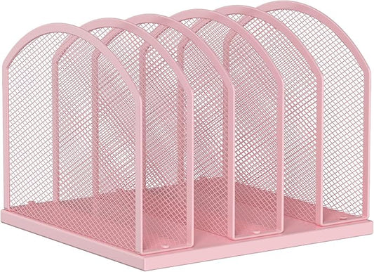 5-Section Vertical Desktop Organizer, 5-Section Mesh File Folder Stand Sorter for Office Home Classroom Organization (1, Pink)