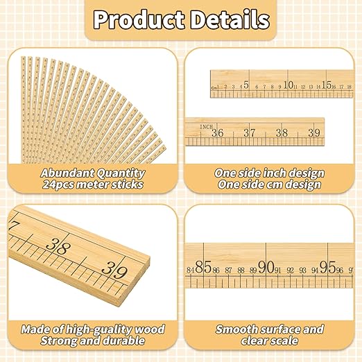 24pcs Meter Sticks 39in Stick Ruler Meter Sticks for Classroom Wood Rulers Bulk with Centimeters Rulers Bulk for Classroom Not Yard Sticks in Bulk Yardsticks Wood Yard Stick Ruler