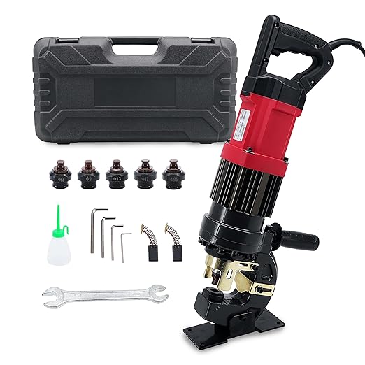 1400W Electric Hydraulic Hole Puncher, 22T Heavy Duty Metal Punching Machine with 5 Dies Φ1/4" 5/16" 1/2" 11/16" 13/16"- 110V Precision Hole Punch for Metal Plate Aluminum Copper Iron Steel (MHP-20)