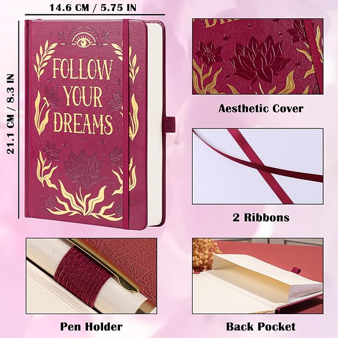 Bullet Dotted Notebook for Women Men, 190 Numbered Pages Journal, A5 Butterfly Floral Journals for Writing, Aesthetic Notebooks, Work School Note Taking, 5.4" x 8.4"