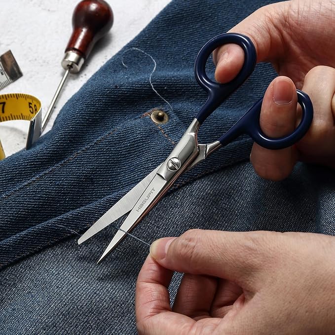 Small Sharp Embroidery Scissors - 5" Precision Tiny Stainless Steel Detail Needlework Shears for Sewing Trimming Fabric Thread Yarn, Comfort Blue Grip Stitchwork Scissors