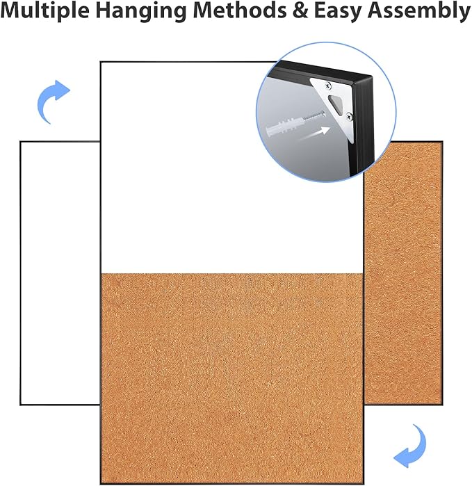 ARCOBIS Cork Board White Board Combo, Bulletin Board-Black Frame, Magnetic Dry Erase Board & Corkboard for Wall, Vision Board for Home, Office, School (Black, 48 x 30)