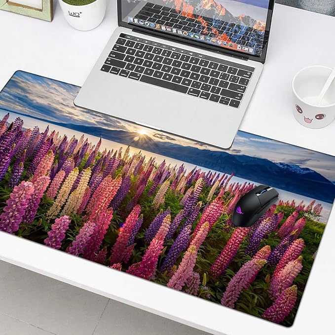 Desk Pad Protector, Mouse Pad, Office Desk Mat, Non-Slip PU Leather Desk Blotter, Laptop Desk Pad, Waterproof Desk Writing Pad for Office and Home (Lupine Flower)
