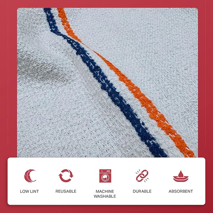 Angel-in-Armor White Striped Terry Rags (16" x 19") – 4lb Bulk Box of Cotton Cleaning Towels – Reusable Terry, Bar, Kitchen, Cleaning, Shop Rags – Low-Lint & Washable