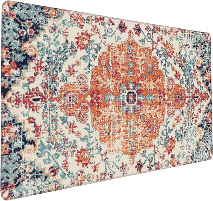 Large Gaming Mouse Pad for Desk, Boho Style Design Carpet Desk Mat for Desktop, Non-Slip Rubber Base Stitched Edges Long Computer Keyboard Mouse Mat Desk Pad for Home Office Gaming 35.4"X15.7"
