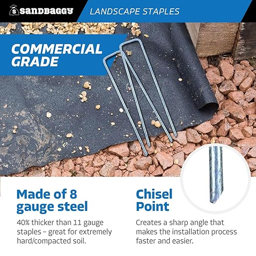 Sandbaggy 6 inch Landscape Sod Staples (8 Gauge Steel) | Great for Hard & Rocky Soil | 40% Thicker Than Standard 11 Gauge | Trusted by Farmers & Contractors Across USA (800 Staples)