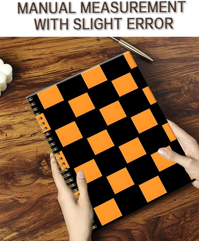 Spiral Notebook A5, Hardcover Journal for Women, 120 Pages Thick College Ruled Paper, Perfect for Office, School, or Home Use(Black and Orange Checkered)