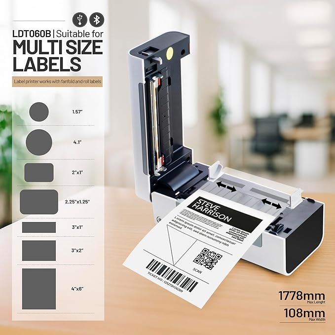 3nStar Direct Thermal Printer for Shipping Labels | 4x6 Product Labels | USB & Bluetooth | Wireless, Compact, Portable | Home & Business | LDT060B