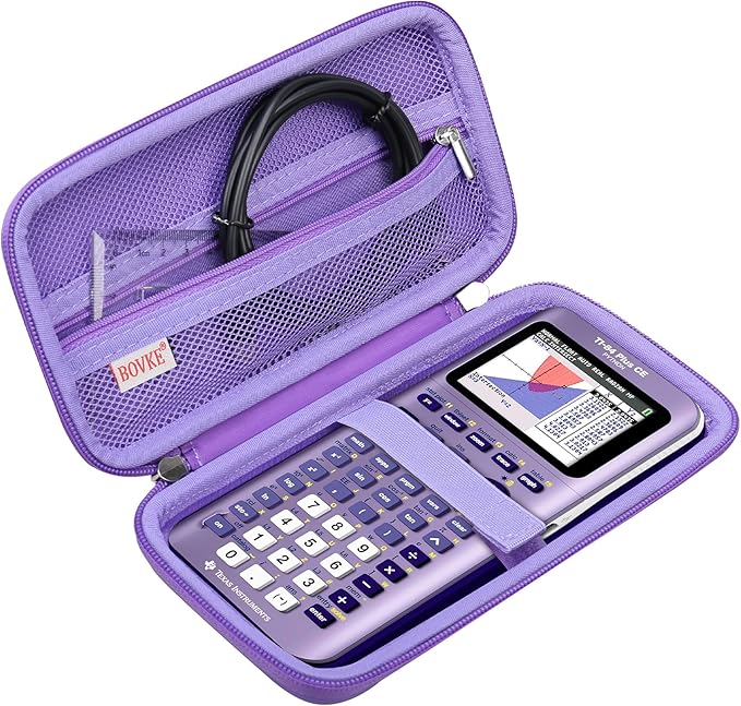BOVKE Hard Travel Case for Texas Instruments TI-84 Plus CE/TI-84 Plus/TI-83 Plus CE/TI-83 Plus/Casio fx-9750GIII Graphing Calculator, Mesh Pocket for USB Cables, Manual, Pens, Accessories, Purple
