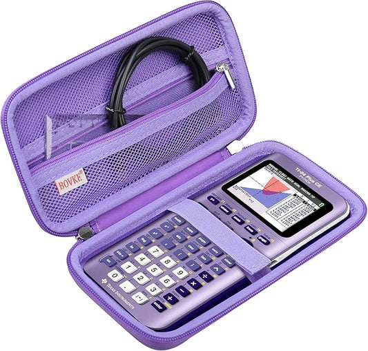BOVKE Hard Travel Case for Texas Instruments TI-84 Plus CE/TI-84 Plus/TI-83 Plus CE/TI-83 Plus/Casio fx-9750GIII Graphing Calculator, Mesh Pocket for USB Cables, Manual, Pens, Accessories, Purple