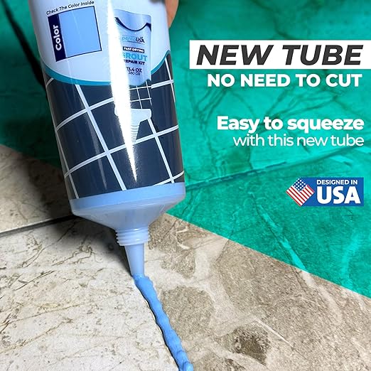 PentaUSA Tile Grout - Large Grout Filler Repairs Renews Tube, Fast Drying Grout Repair Kit, Odorless Formula - Grout Floater Included - 13.4oz / 380gr (Blue)