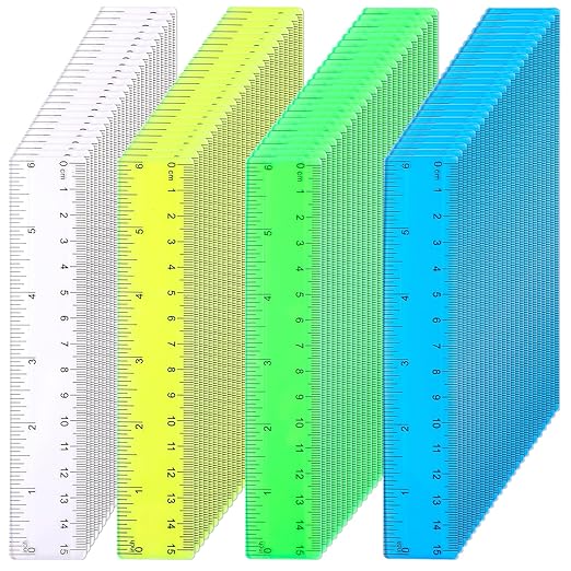 100 Pack 6 Inch Mini Rulers Bulk Plastic Small Rulers with Inches and Centimeters, Drafting Measuring Tool Set for School Classrooms, Studios, Drafting Tools & Kits(Yellow, Green, Blue, Clear)