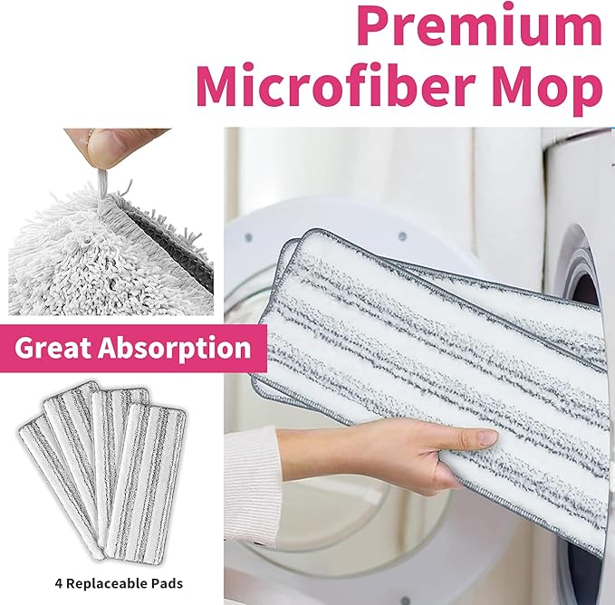 Flat Mop and Bucket for Home with Extra Refills, Stainless Steel Mop and Bucket with Wringer, Hands-Free Mop, Wet and Dry Use Mop with Long Handle (Purple)