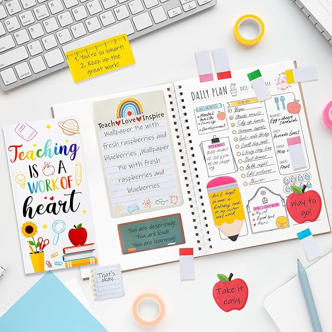 Xqumoi 2 Pack Teaching is A Work of Heart Sticky Notes Set - Ruler Blackboard Pencil Apple Self-Stick Note Pads Teacher Appreciation Gift Writing Memo Pads Page Marker Back to School Office Supplies