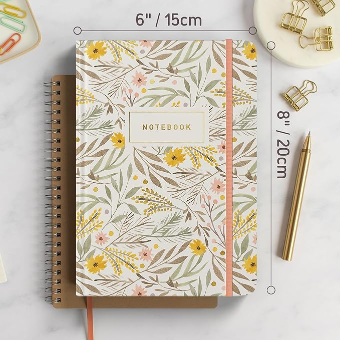 Rileys & Co Notebook Journal for Writing 8 x 6 Inches, Hardcover Daily Journaling Diary - 240 Lined Pages - Compact Notebook for Women, Men, Kids, Work and Travel (Floral)