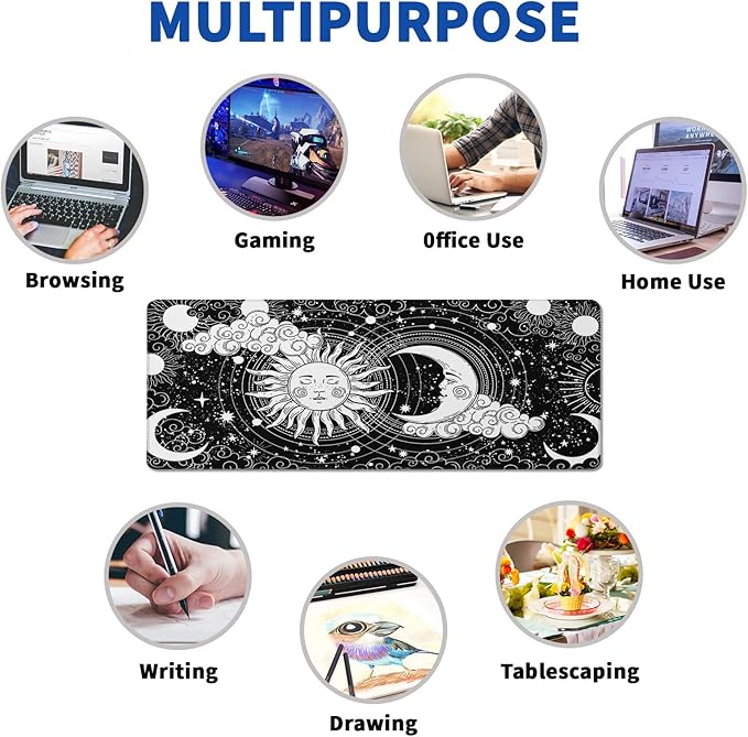 Magic Astrology Extended Big Mouse Pad Large, Gaming Mouse Pad Desk Pad,31.5x11.8 Inch Long Computer Keyboard Mouse Mat Black Mousepad with 3mm Non-Slip Base and Stitched Edge for Gaming and Office