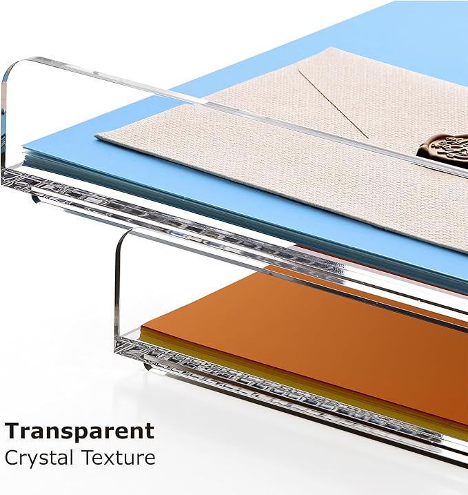 2-Tier Acrylic Stackable Letter Tray Paper Organizer Trays for Desk, Clear Horizontal File Paper Sorter, Office Supplies Accessories Storage for Letter/A4 Size Folders Documents 12.4inx8.86inx3.46in