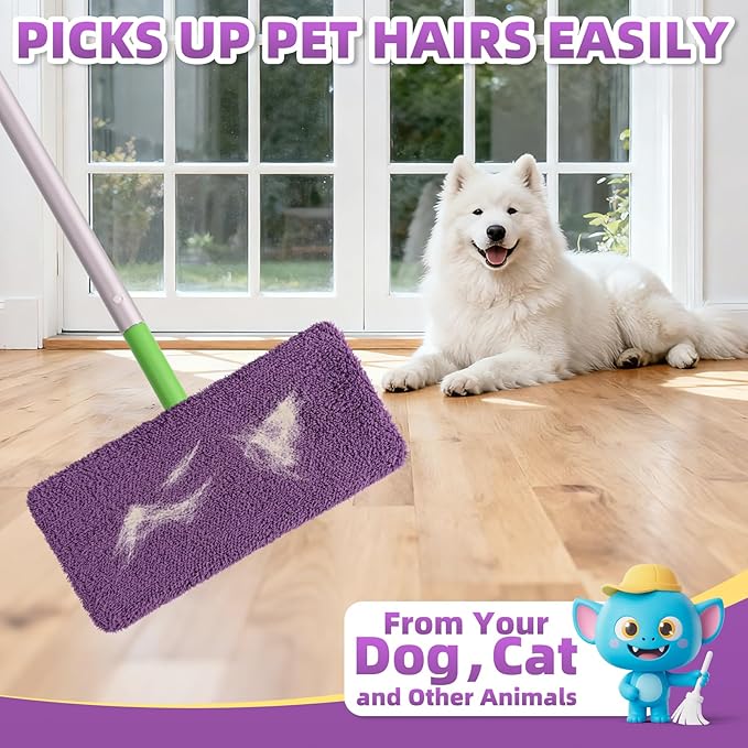 8 Pack Reusable Mop Pads Compatible with Swiffer Sweeper Mop, Dry and Wet Pads Refill, Microfiber Pads, Washable Sweeping Cloths for Surface/Hardwood Floor Cleaning (Purple)