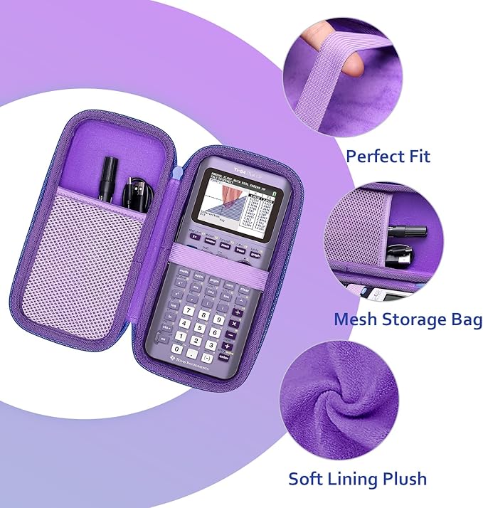 Calculator Case Compatible with Texas Instruments TI-84 Plus CE/TI-84 Plus/TI-Nspire CX II CAS/TI-Nspire CX II/TI-83 Plus/TI-89 Titanium/TI-85 / TI-93 Color Graphing Calculator by XANAD (Purple)