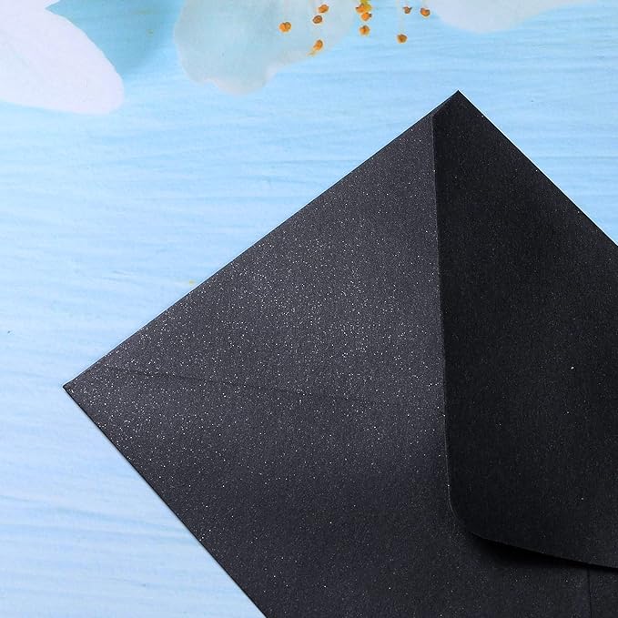 PONATIA 50 Pieces/Pack A7 Envelopes, 5.25 x 7.5'' Black Shiny Envelopes Perfect for 5x7'' Invitation Cards, Weddings Invitations, Photos, greeting Cards, Christmas Gift Cards
