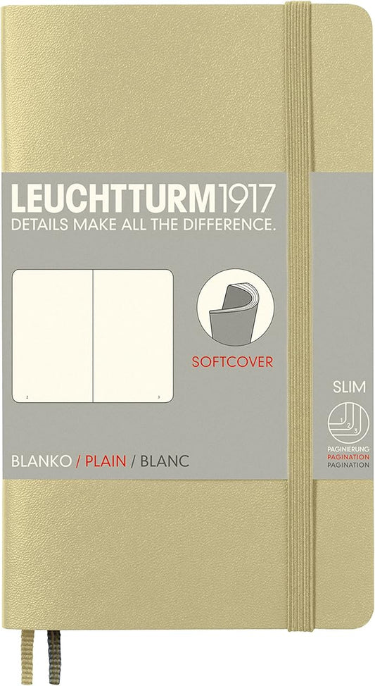 LEUCHTTURM1917 - Notebook Softcover Pocket A6-123 Numbered Pages for Writing and Journaling (Plain, Sand)